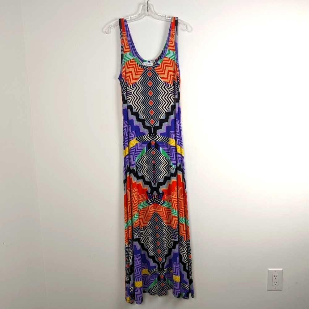 Calvin Klein Bold Geometric Print Bodycon Maxi Dress - Size 10 Multicolor Artsy